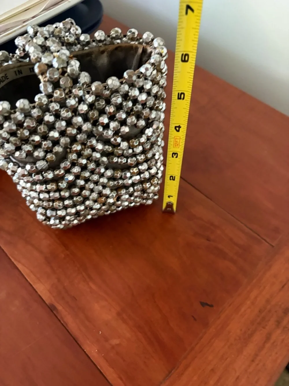 Y2K Silver Beaded Mini Bag Italy Metallic Evening Purse Vintage Glam - Picture 2 of 10